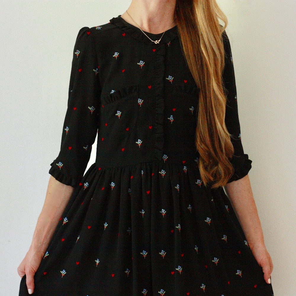 black floral topshop dress with embroidery detail